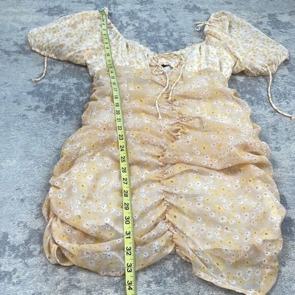 New Free People Tessa Floral Print Ruched Dress Yellow Daisy Cut Out Sz S - Picture 5 of 12